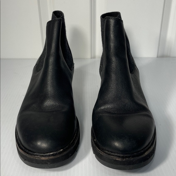 Eileen Fisher Chelsea Wedge Washed Leather Bootie Sz 11 Black Wool Elastic Side - Picture 4 of 13